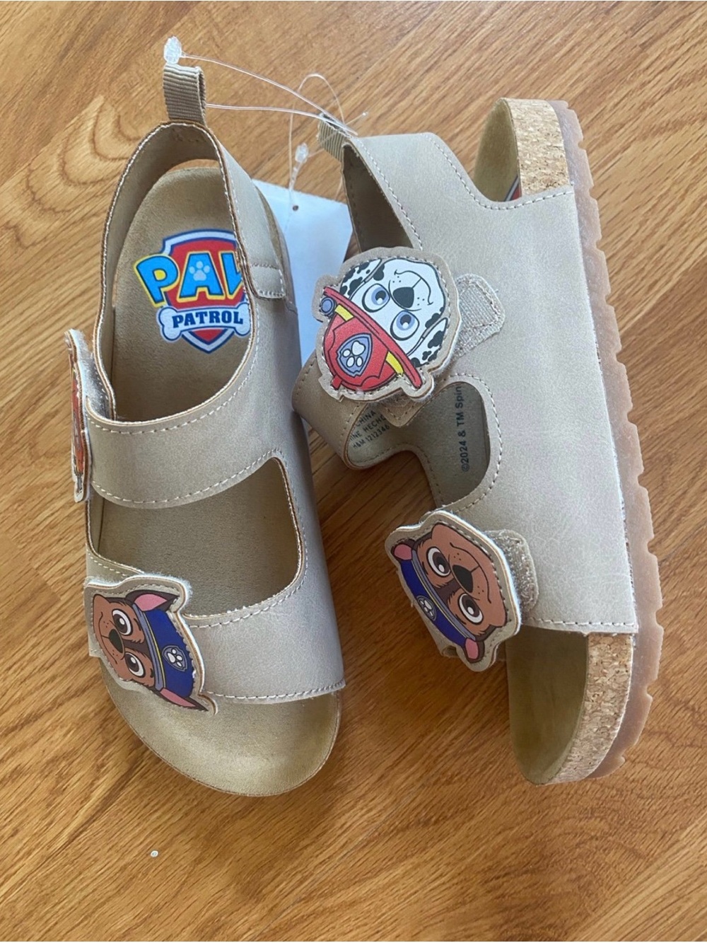 New boys Paw Patrol Sz 13.5 Beige Sandals with Character Patches